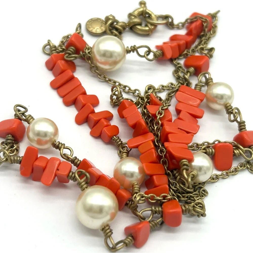 J. Crew Orange Beaded and Pearl Necklace